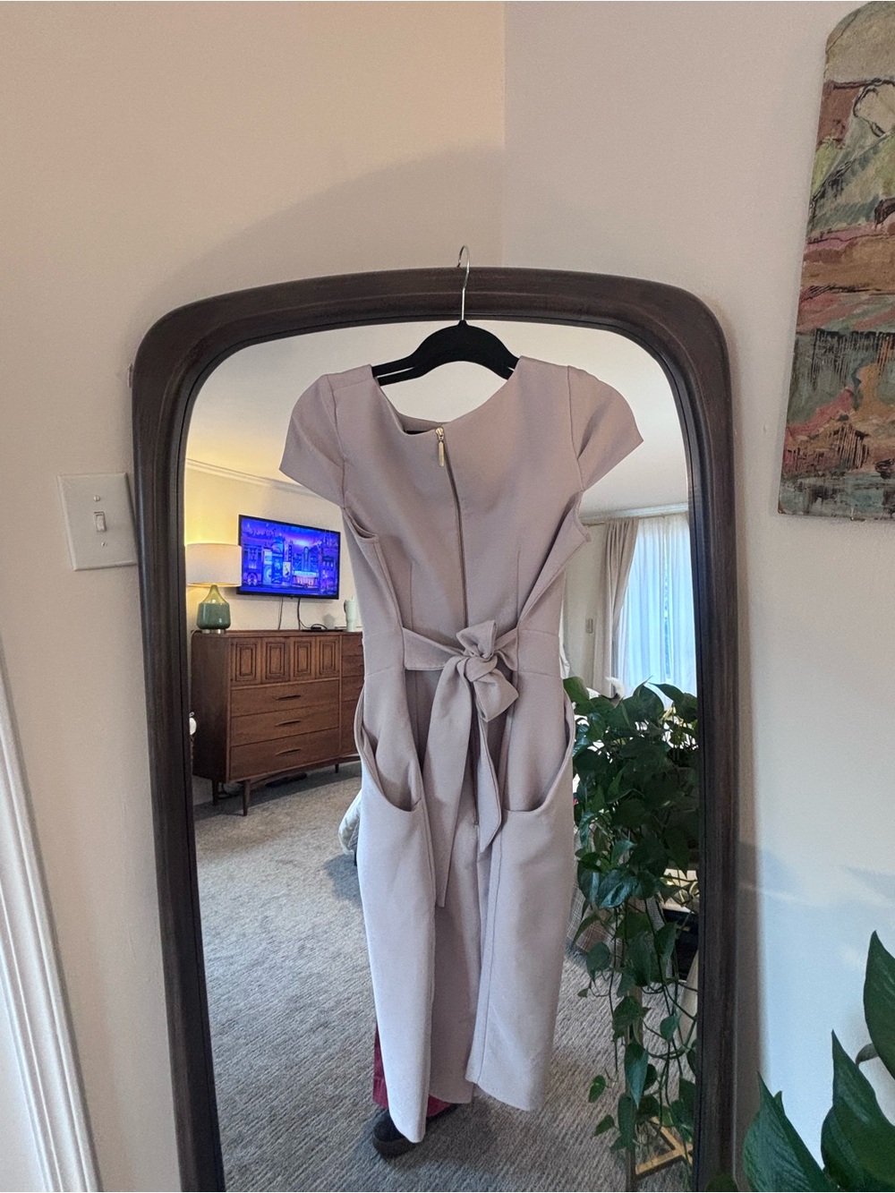 Taupe/ Gray Midi Dress with Waist Tie